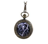 Holibanna Vintage Ghost Pocket Watch Bronze Alloy Quartz Classic Fob with Thick Removable Chain Compact Retro Timepiece for Men Women Accessories