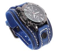 Holibanna Vintage Handmade Stitched Leather Watch Band for Men Retro Blue Adjustable Sturdy Casual Style for Everyday Use