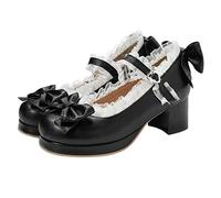 Holibanna Vintage Women Chunky Heel Pumps with Bowknot and Lace Platform High Heeled Shoes Mary Jane Lolita Shoes 1 Pair