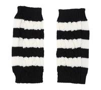 Holibanna Warm Half-finger Knitted Woolen Gloves for Women Stretchy Soft Stripe Design Winter Outdoor Activities Cycling Driving Running Gardening Black and White