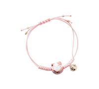 Holibanna Women Girls Ceramic Beads Lucky Cat Bracelet with Bell Adjustable for Valentine's Day Thanksgiving Day Mother's Day Pink