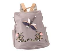 Holibanna Women’s 3D Embroidered Dragonfly Backpack Large Capacity Anti-Theft School Bag Chinese Style Shoulder Rucksack Rhinestone Inlay Adjustable Strap Khaki