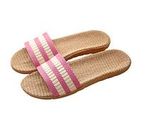 Holibanna Women Straw Slippers Bohemia Open Toe Lightweight Flip Flop House Slip on Bath Spa Summer Non Slip Four Slippers Pink Size 7. 5US 5UK 38. 5EU