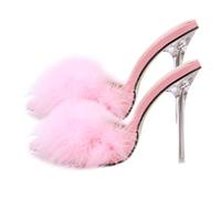 Holibanna Womens Feather High Heel Faux Feather Pointy Heeled Slipper Nonslip Summer Sandals Chic Outside Lady Slippers Pink Size 8US 5. 5UK 39EU…