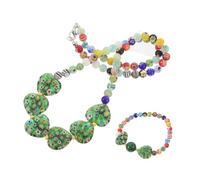 Holibanna Women's Glass Heart Necklace and Bracelet Colorful Handmade Blown Glass Jewelry with Heart Motifs Lightweight Stretch Beaded Bracelet for Travel and Daily Wear