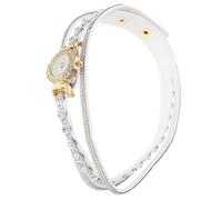 Holibanna Women's Quartz Watch Pearl Bracelet White Beaded Strap Retro Snake Pattern PU Band Fashion Wristwatch Gift