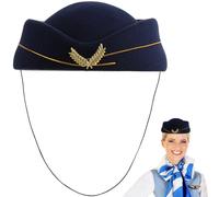 Holibanna Women's Stewardess Hat Flight Attendant Hat Air Hostess Cap for Halloween Christmas Decor Costume Cosplay Accessories Navy Blue