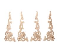 Holibanna Wooden Corner Applique 4Pcs Carved Furniture Onlay Stickers for Cabinets Doors Walls Thick Solid Wood Material
