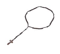 Holibanna Wooden Cross Necklace with Beaded Chain Easy to Match Costume and Sturdy Construction Coffee Colour Unisex for Birthday or Valentine's Day