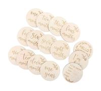 Holibanna Wooden Monthly Growth Cards Set 15pcs for Newborns Featuring Safe and Smooth Material with Graffiti Printing Technology, Beige Round Progress Markers for Shower and Memory