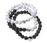 Holibanna Ying Yang Beaded Bracelets Set of 3 Elastic Friendship Jewelry in Classic Chinese Style Feng Shui for Men and Women