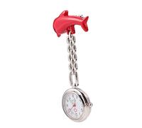 Holibanna Zinc Alloy Clip On Pocket Watch Noctilucence Dolphin Brooch Quartz Hanging Fob for Nurse Doctor Medical Staff Red
