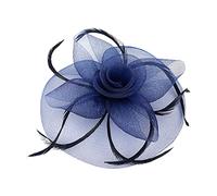 Holiberty Womens Girls Tea Party Fascinator Derby Hat with Hair Clip for Cocktail Church Wedding Evening Party, Navy Blue D, One Size