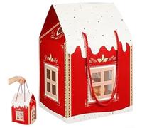 Holiday 3D Christmas Cottage Present Boxes for Seasonal Treat Organization and Festive Party Decoration with Simple Fold Assembly (pink)