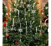 Holiday Acrylic Ornament Set with 14 Pieces Including Various Christmas Themed Designs like Snowflakes and Trees, Built to Last with Hanging Loop for Tree or Garland