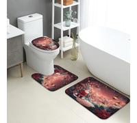Holiday Bathroom Mat Sets 3 Piece, Festive Santa Claus Christmas Absorbent Non Slip Toilet Rugs U Shaped Washable, Cozy Winter Quick Dry Flannel Bathroom Rug Set