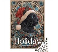 Holiday Black Cat Art Print Jigsaw Puzzles Puzzle for Adults Kids. 1000 Pieces Whimsical Challenge Toy Educational Games Home Decoration for Adults& Kids Age 14 Years Up 52x38cm/1000pcs