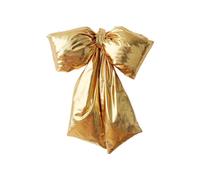 Holiday Bowknot Decoration, Gold | Fabric Ornament with Cotton Filling, Long Tails, Built-in Loop for Christmas Trees and Curtains