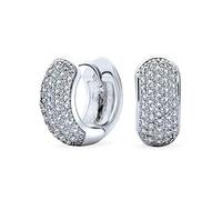 Holiday Bridal 5 Five Row Dome Cubic Zirconia Pave CZ Wide Huggie Hoop Earrings For Women Wedding Prom Formal Party Silver Plated Hinge Style