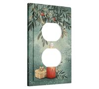 Holiday Candle Light Switch Cover Plate/Outlet Cover,Red and Green Design for Christmas,Winter Home Decor for Living Room or Bathroom,Standard Size Single Duplex Outlet