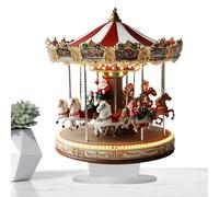 Holiday Carousel Decor - 12 Inch Christmas Round, Winter Village House Display | Musical Lighted Centerpiece, Snow-Covered Festive Tabletop, Battery-Powered Indoor Decor, Living Room Christmas Village
