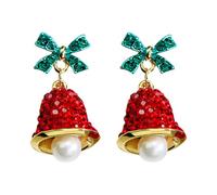 Holiday Charm Drop Earrings Bowknot Bells Dangle Ear Rings With Rhinestones And Pearls Party Accessory For Women Girls