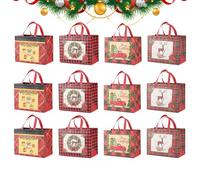 Holiday Cheer Carryalls - 12 Pack Cloth Present Containers, Reinforced Seam Design STK, Colorful Graphic Prints STK, Versatile Festive Utility Carrier Set | for family reunions classrooms charity