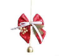 Holiday Christmas Bell Pendant with Pearl Glitter Bow for Tree and Car Hanging, Designed to Complement Festive Decor (Red)