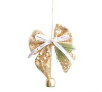 Holiday Christmas Bell Pendant with Pearl Glitter Bow for Tree and Car Hanging, Designed to Complement Festive Decor (Gold)