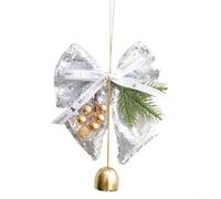 Holiday Christmas Bell Pendant with Pearl Glitter Bow for Tree and Car Hanging, Designed to Complement Festive Decor (Silver)