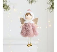 Holiday Christmas For tree ornament with embroidered little girl doll in skirts, suitable for music festivals, parties, wedding decorations, and repeated seasonal use (Angel Girl (Angel Girl (pink))