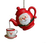 Holiday Christmas Teapot Ornament with Suspended Tea Cup and Holly Berry Design for Tree and Mantel (D)