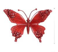 Holiday Christmas Tree Ornaments with Glitter Butterfly Design, Plastic Simulation Mesh, and Clip On for Easy Use (Pink)
