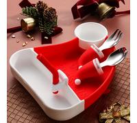 Holiday Cookie Cutter Small Size Toddler Dinnerware with Spoon Fork Bowl Led Weaning Dishes for Daycare Centers Gatheri Silicone Tableware for Toddlers Complete Dining with Spoon Fork (Red, 27cm)