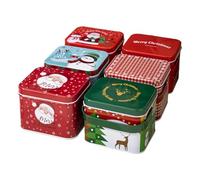 Holiday Cookie Tins | 6-Piece Metal with Handle - Empty Candy Storage Tinplate Tins | for Holiday Birthday New Year Party Favors Candy Cake Crafts Chocolate Coin Jewelry