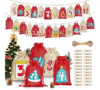 Holiday Countdown Bags - Reusable Drawstring Pouches, Empty Numbered Gift Bags, Festive Accent for Wedding Holiday Birthday Children Adults Family Friends, Perfect for Candy Snacks