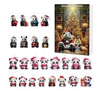 Holiday Countdown Calendar - Acrylic Panda Ornaments 24 Days, Animal Charm Pendant, Lanyard Function | Christmas Tree Wall Door Window Car Decoration, Funny Seasonal Decoration for Kids and Adults