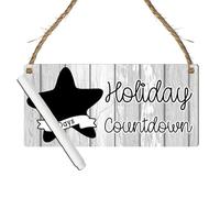 Holiday Countdown Chalkboard Sign - Personalised Days Countdown Plaque for Family Vacations - Fun Beach-Themed Design with Chalkboard Star (Grey, With Pen, Small: 19 cm (H) × 9 cm (W))