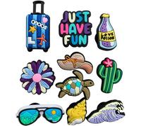 Holiday Croc Charms Bundle Summer Clog Accessories Travelling Cactus Waves Beach Palm Tree 10 Piece Set