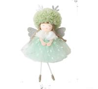 Holiday Decor Angel Deer Antler Girl Pendant with Tulle Skirt, Plush Fabric Construction, Lightweight Christmas Ornament for Tree and Seasonal Embellishments (Green)
