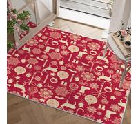 Holiday decor Rugs Living Room 120 x 170 Non Slip Deer light ball Area Rugs for Bedroom - Red Washable Lightweight Large Soft Short Pile Floor Carpet for Dining Playroom, S101