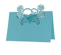 Holiday Decoration Cards Laser Cut Love Heart Rose Flower Table Name Place Cards Lace Name Message Setting Card Wedding Birthday Party Favor Decor 50pcs (Color : Sky Blue Size : 9X12cm) (Light Blue