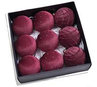 Holiday Decoration Set Including 9 Velvet Christmas Ornaments with Shimmering Diamond Accents and Construction for Tree Hanging and Indoor Use (D)