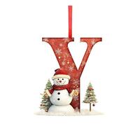 Holiday Decorations A-Z Letter Christmas Tree Ornaments, 26 Piece Alphabet Hanging Baubles, Personalized DIY Pendant Set, Snowman Theme Holiday Decor, Thanksgiving (Y)