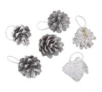 Holiday Desktop Decoration Tree with Mini Snow Covered Pine Cones for DIY Assembly and Winter Theme (Silver Large)