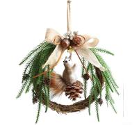 Holiday Door Decor Squirrel Wreath, Rustic Pine Leaf Garland with | Bow, Artificial Squirrel Decoration for Christmas Wall Hanging, Country Home Accent