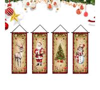 Holiday Door Set, Festive Celebration for Snowman, 4 Decorative Pieces with Santa, Home Accessory for Elk Motifs, Christmas Wall, Window, Patio, Yard, Balcony Decoration to Indoor, Outdoor, 40.9 Inch
