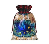 Holiday Drawstring 3d Underwater World Dolphin Print Gift Bags,Assorted Size Small,Medium,Holiday Xmas Presents Wrapping Bags With Tags