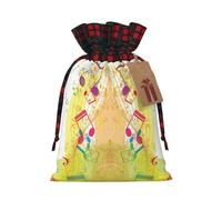 Holiday Drawstring Abstract Music Themed Print Gift Bags,Assorted Size Small,Medium,Holiday Xmas Presents Wrapping Bags With Tags