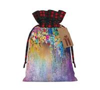 Holiday Drawstring Abstract Purple Weeping Flower Print Gift Bags,Assorted Size Small,Medium,Holiday Xmas Presents Wrapping Bags With Tags